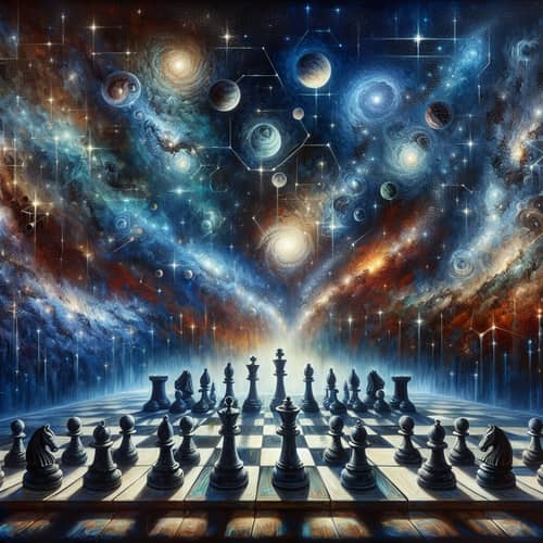 Celestial Chess Universe Painting | Graceful Chessboard Cosmos
