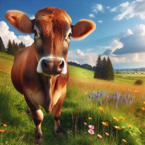 Beautiful Cow Grazing in Vibrant Pasture | Nature Landscape