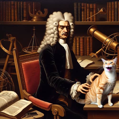 Isaac Newton Mewing: Scientific Figure in Humorous Pose