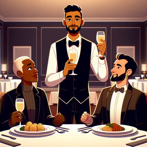Elegant Dinner Scene with Diverse Toasting Anime