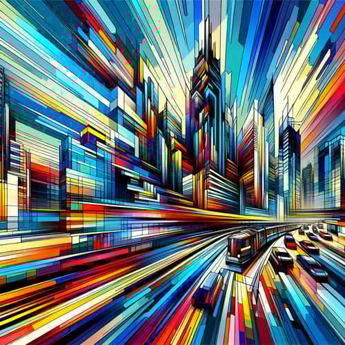 Futuristic Cityscape: Dynamic Modern Life in Abstract Forms