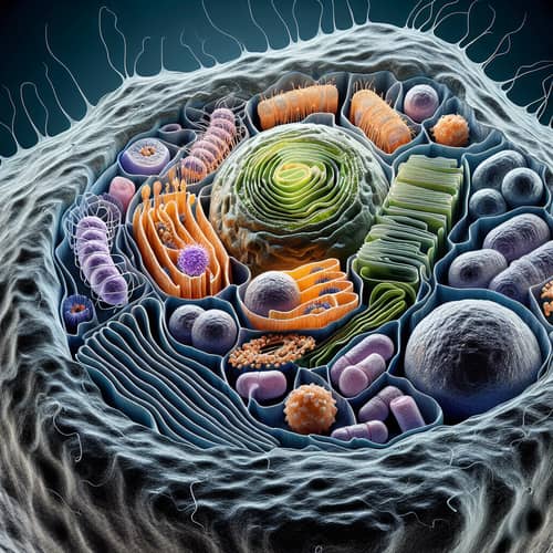 Detailed Animal Cell Visualization with Nucleus, Mitochondria, Ribosomes
