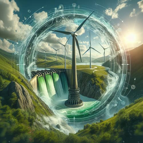 Futuristic Hybrid Hydro-Wind Energy System Illustration