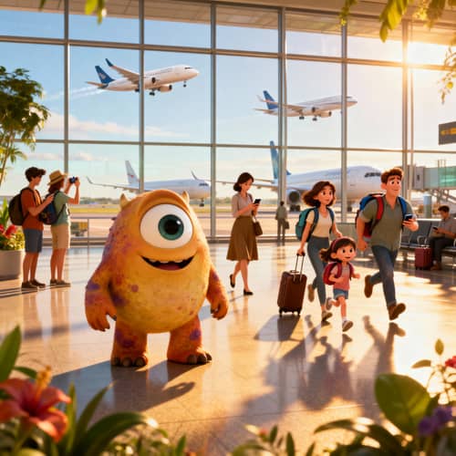 Pixar-Style 3D Airport Adventure Animation