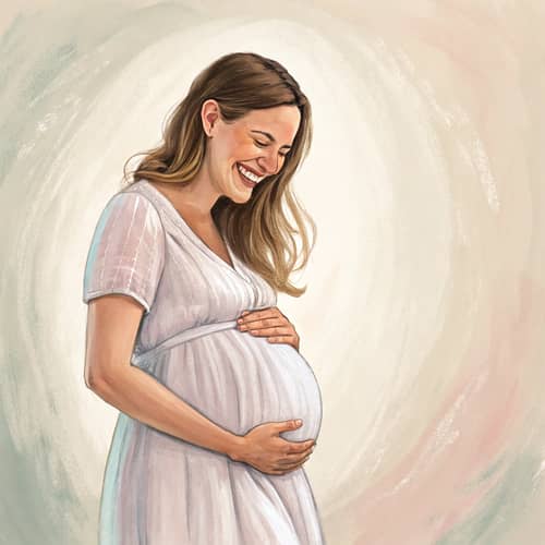 Joyful Expecting Mother in a Serene Setting