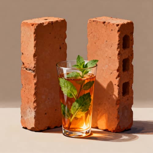 Artistic Illustration of Moroccan Tea & Clay Bricks