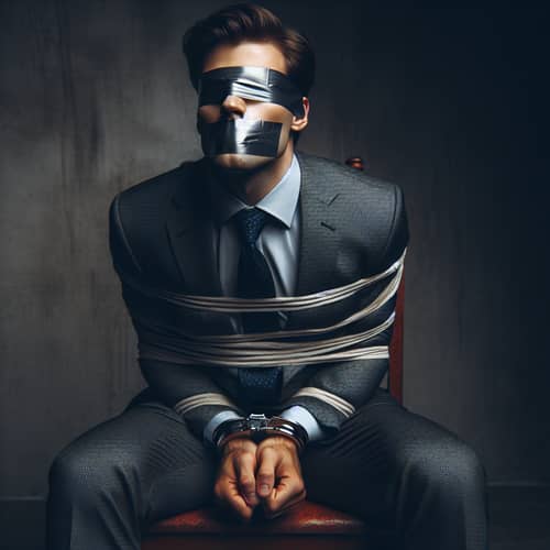Shocking Image: Bound and Blindfolded Man in Suit