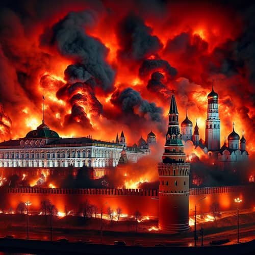 Kremlin in Flames - Historic Fortified Complex Engulfed in Fire