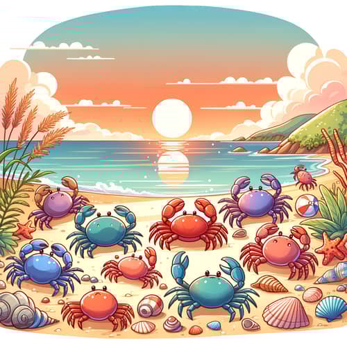 Colorful Crabs Adventure on Sandy Beach | Beautiful Sunset
