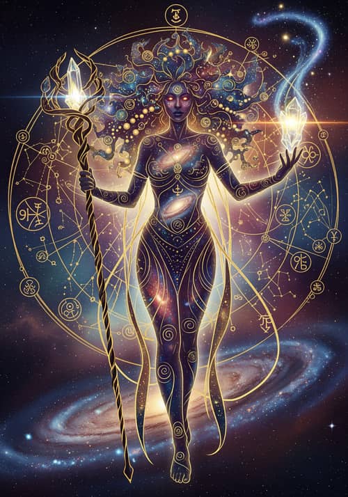 Celestial Goddess Art: Mythical Gold Outline