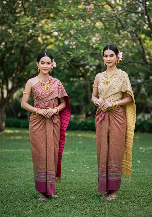 Elegant Thai Women in Traditional Costumes