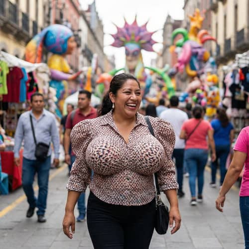 Latina Woman with Surreal Enormous Breasts
