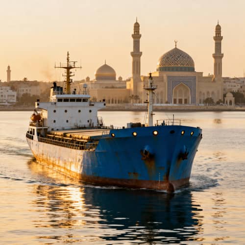 Blue Tanker Ship in Photorealistic Sea View Blue Tanker Ship in Photorealistic Sea View