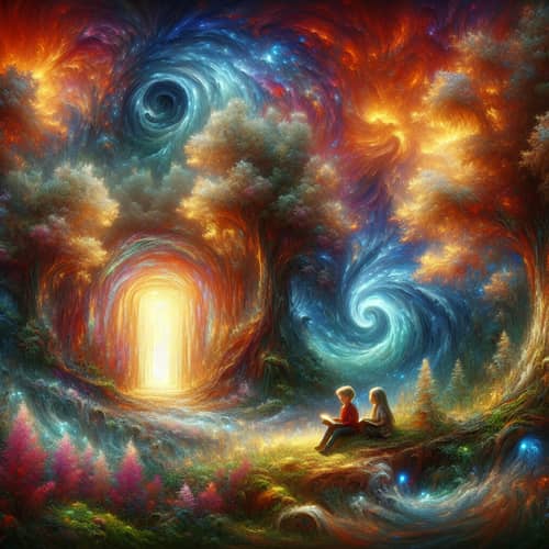 Mystical Forest Portal: Enchanting Scene with Boy and Girl
