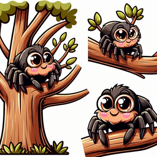 Cute Cartoon Spider in Tree | Vector Illustration