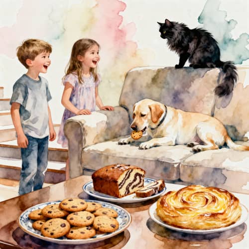 Joyful Living Room Scene with Kids and Pets Joyful Living Room Scene with Kids and Pets