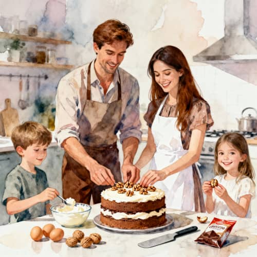 Joyful Family Baking Together in a Cozy Kitchen Joyful Family Baking Together in a Cozy Kitchen