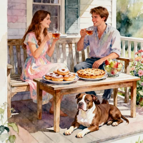 Cozy Porch Scene: Happiness in Watercolor Cozy Porch Scene: Happiness in Watercolor