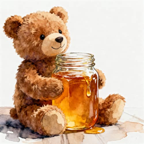 Cute Watercolor Stuffed Bear with Honey Jar