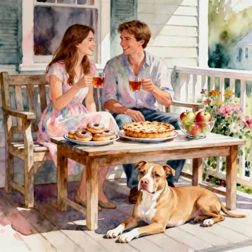 Cozy Porch Moments: A Happy Couple's Tea Time Cozy Porch Moments: A Happy Couple's Tea Time