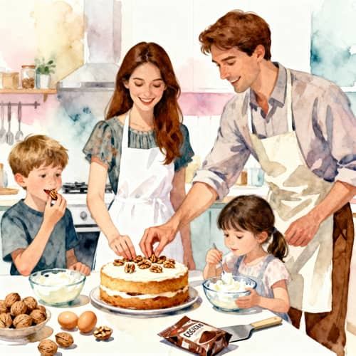 Cozy Family Kitchen Scene in Watercolor Cozy Family Kitchen Scene in Watercolor