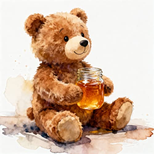 Fluffy Brown Stuffed Bear Toy - Watercolor Art Fluffy Brown Stuffed Bear Toy - Watercolor Art
