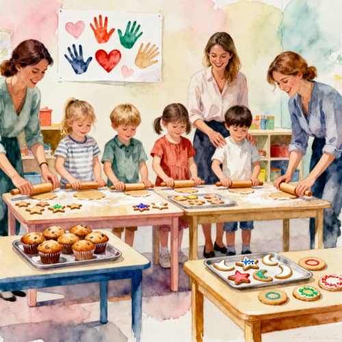 Joyful Kindergarten Scene with Kids and Teachers