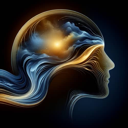 Human Head Water Knowledge Flow in Gold and Dark Blue