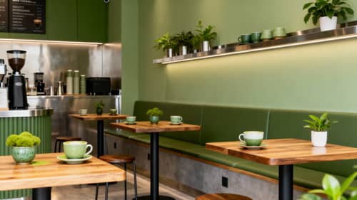 Chill Metal Matcha Cafe - Cozy & Convenient Design