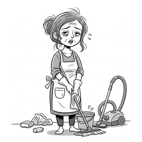 Tired Mom Organizing Her Home Art