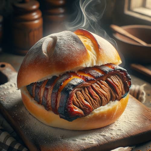 Delicious Roasted Calf Meat in Freshly Baked Pandesal Bun