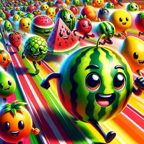 Vibrant Fruit Racing Scene | Fun & Energetic 2D Illustration