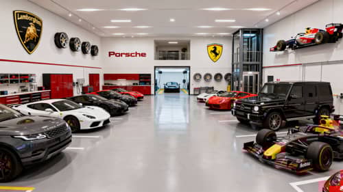 Spacious Garage for 50 Sports Cars and SUVs Spacious Garage for 50 Sports Cars and SUVs