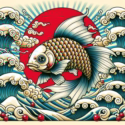 Japanese Fish with Waves in Background