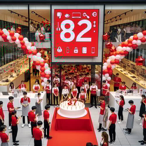 Tech-Oriented Store Birthday Celebration: Modern Storefront Festivities