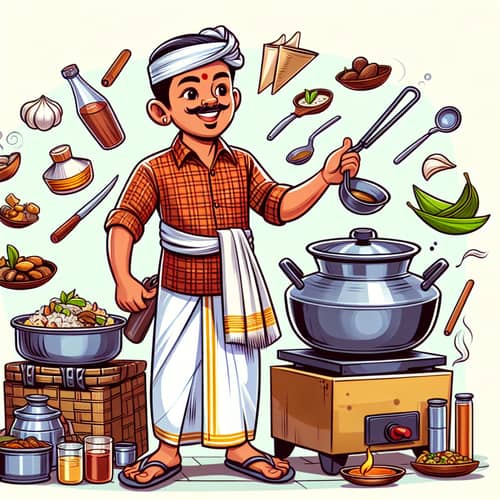 Cartoon Man in Dhoti & Shirt for Outdoor Catering