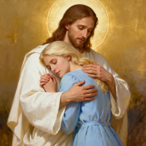 Jesus Embracing a White Woman: A Symbol of Love Jesus Embracing a White Woman: A Symbol of Love