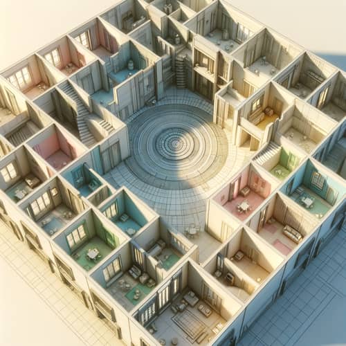 Contemporary Architecture: Intricate Interior Layout in Soft Pastel Colors