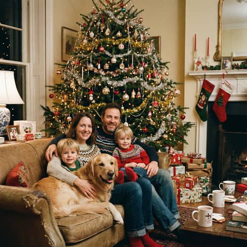 Cozy Family Christmas Photo by the Tree