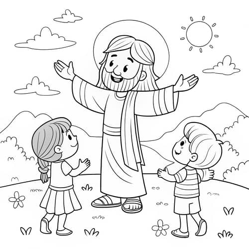 Jesus Welcomes Children Coloring Page