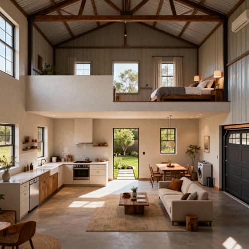 Stylish Barndominium Floor Plan with Lofted Bedroom
