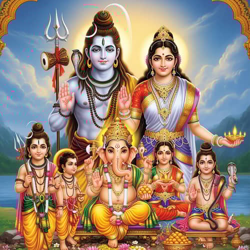 Divine Family Portrait of Lord Shiva & Goddess Parvati