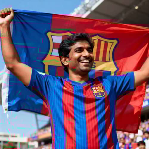 Excited Barcelona Fan Showing Team Pride Excited Barcelona Fan Showing Team Pride