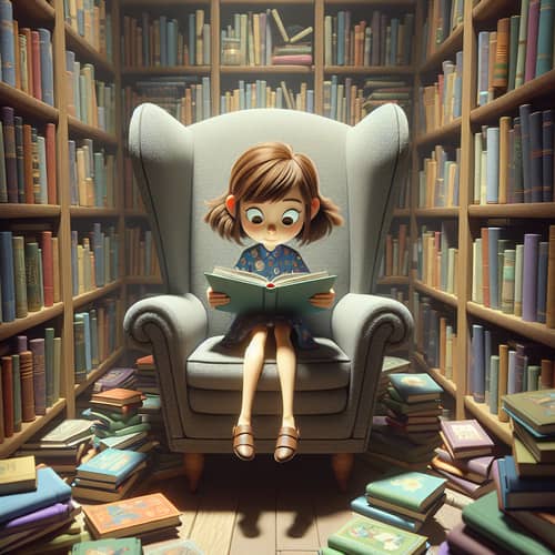 Whimsical Young Girl Reading in Enchanting Library