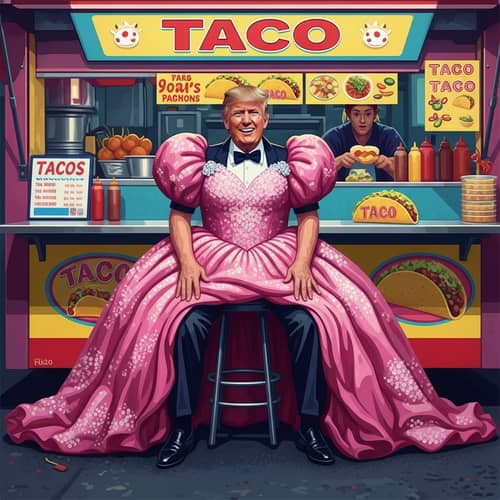 Trump in a Vibrant Prom Dress at Taco Stand Art