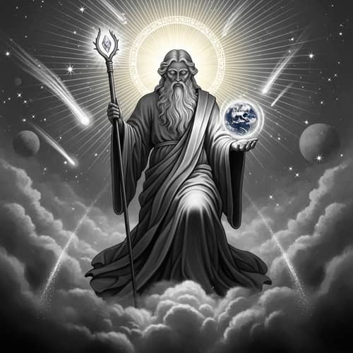 Majestic God-Like Figure Above the Clouds