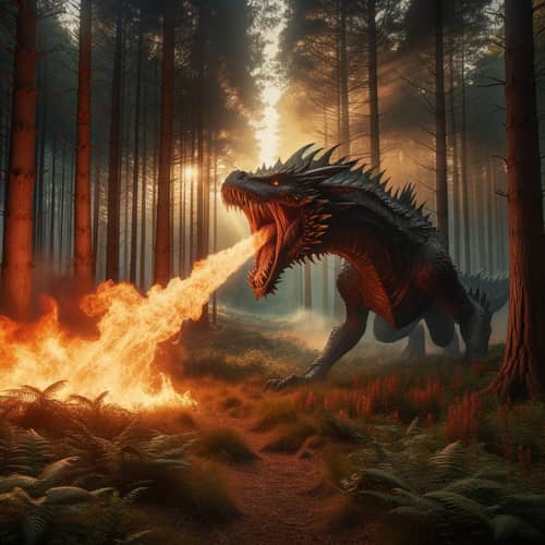 Furious Dragon Breathing Fire in Forest