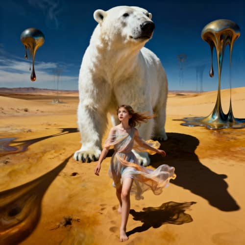 Surreal Polar Bear in Desert Landscape Art Surreal Polar Bear in Desert Landscape Art