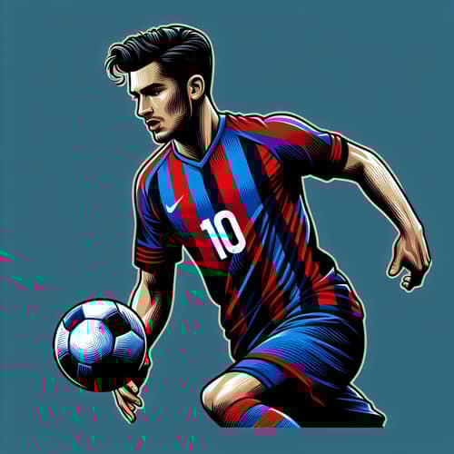Professional Soccer Player in Action: Blue and Red Jersey with Number 10