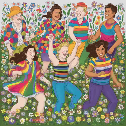 Joyful LGBTQ+ Celebration in Colorful Fields